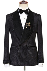 Fashion Sparkle Patterns Alex Black Shawl Lapel Double-Breasted Wedding Suits