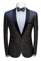 Chic Black Jacquard Tuxedo with Shawl Lapel Wedding Suit