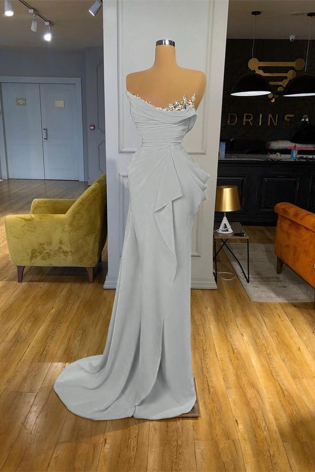 Orange Sequins Mermaid Online Strapless Pleated Formal Dress With Sleeveless