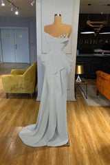 Orange Sequins Mermaid Online Strapless Pleated Formal Dress With Sleeveless