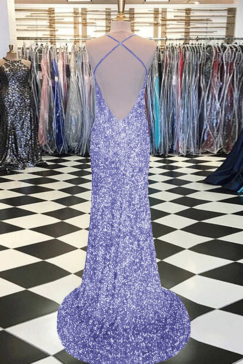 Mermaid Prom Dress with Royal Blue Sequins