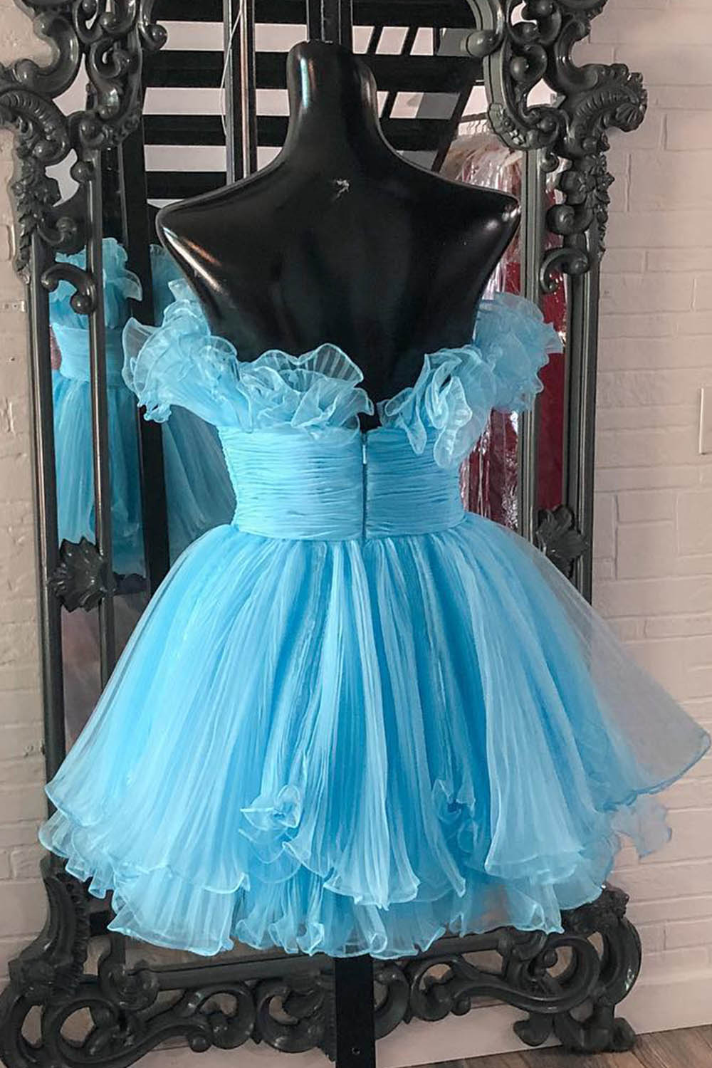 Blue A-Line Strapless Ruffled Short Homecoming Dress/Mini Dress