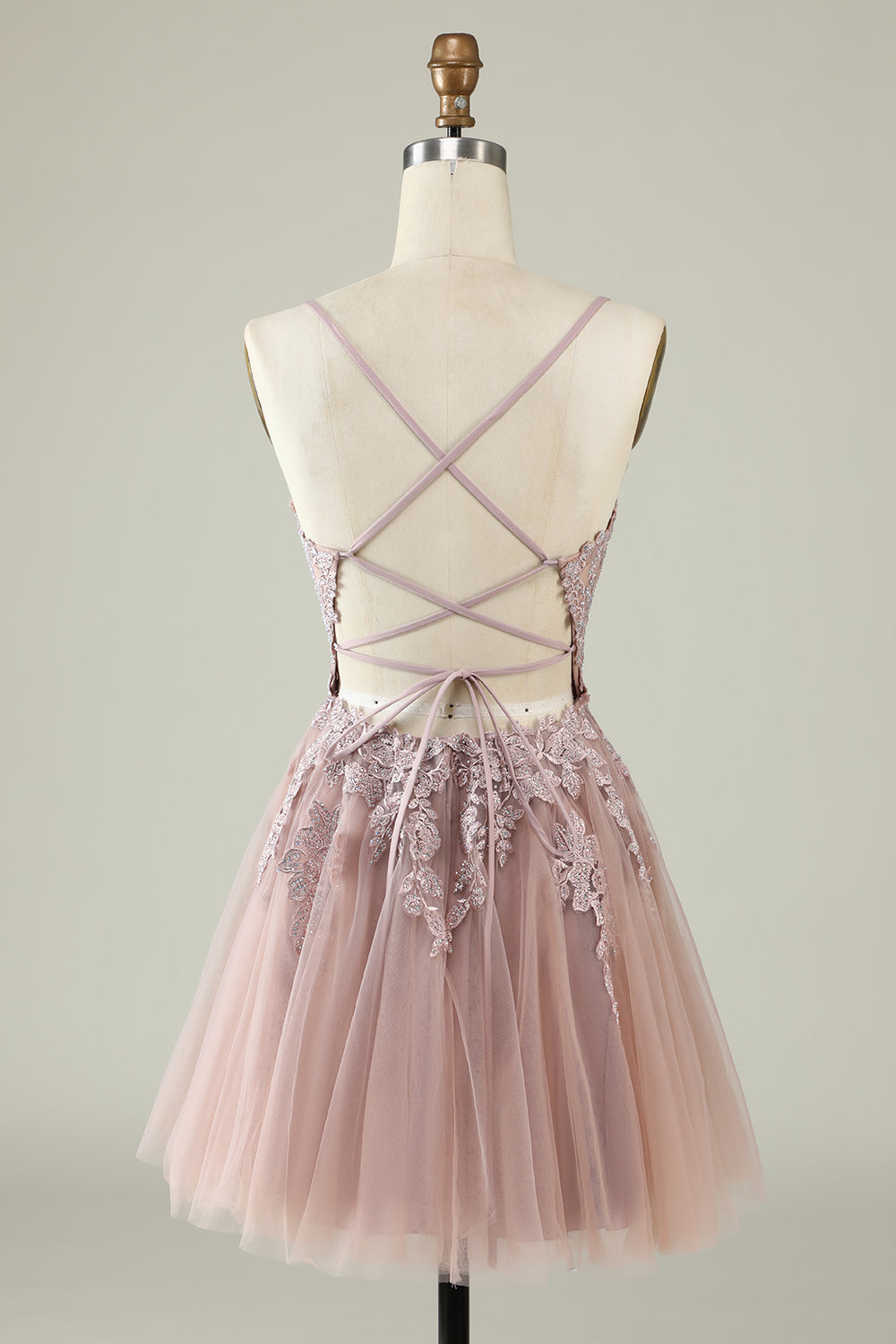 Grey Blue A Line Spaghetti Straps Light Purple Short Homecoming Dress/Mini Dress with Appliques