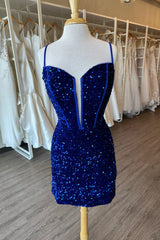 Sparkly Royal Blue Corset Sequined Tight Short Homecoming Dress/Mini Dress