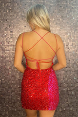 Sparkly Red and Fuchsia Sequins Tight Short Homecoming Dress/Mini Dress