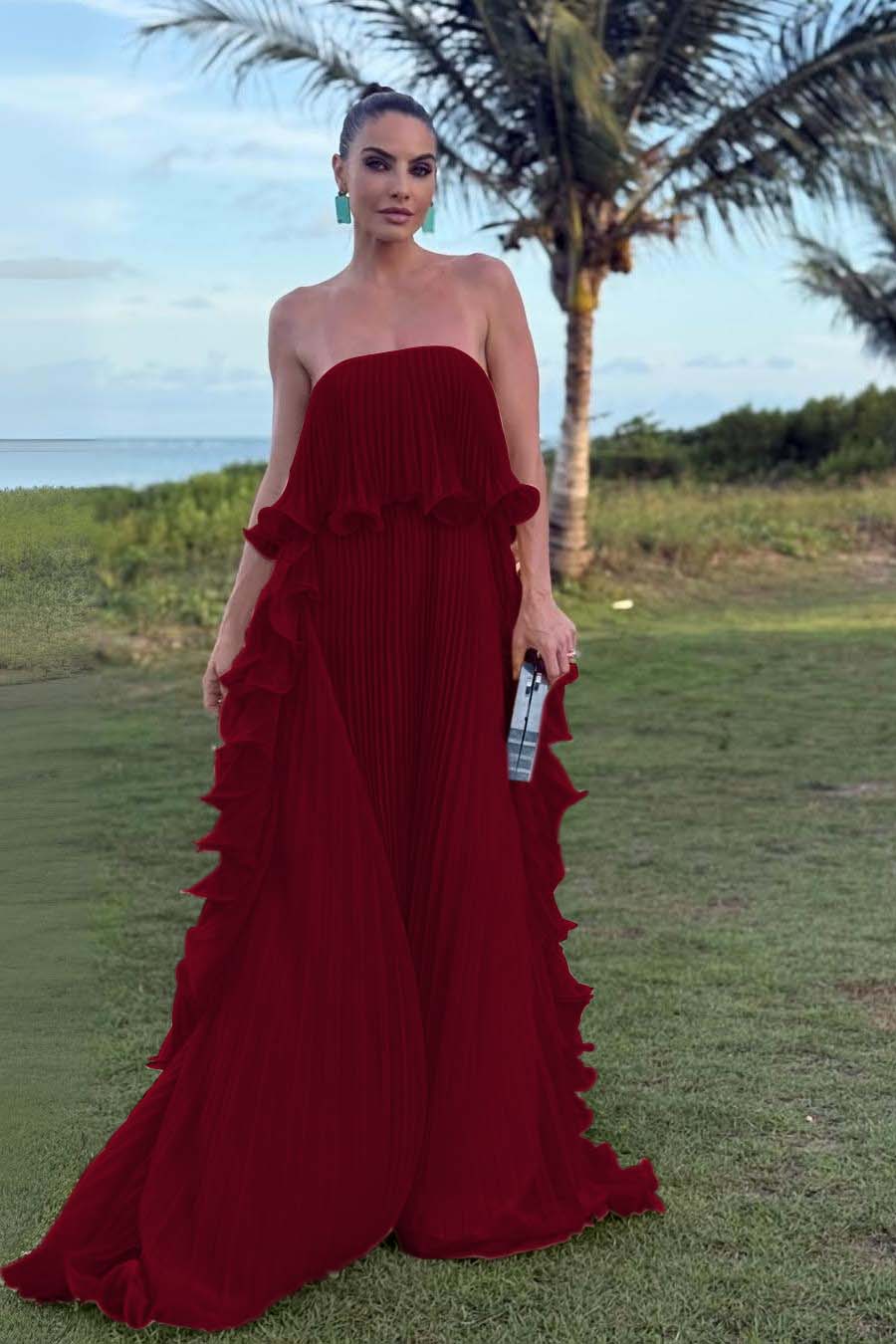 Charming Strapless Sleeveless Long Formal Dress With Pleated Ruffle