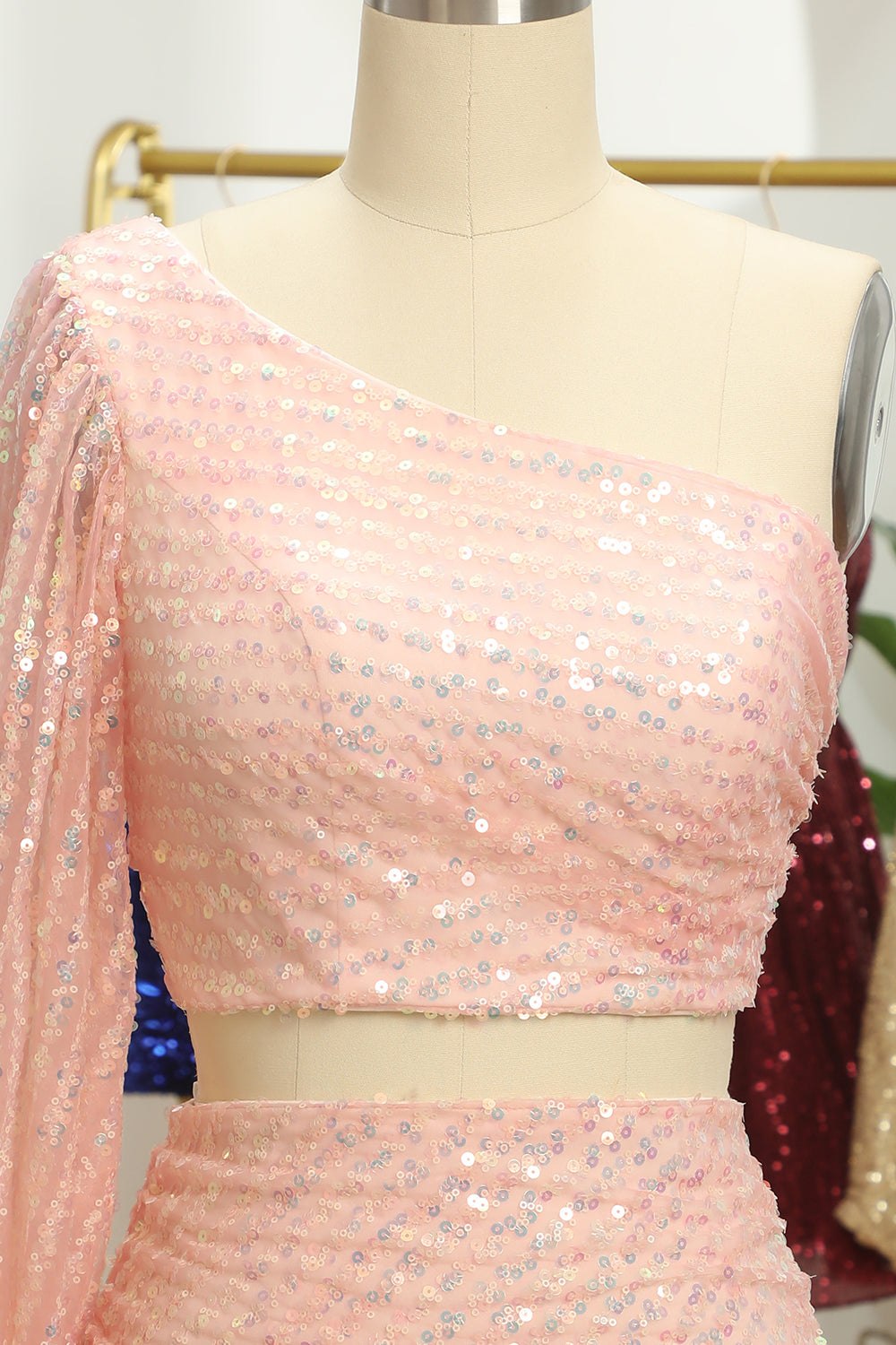 Pink Two Piece Sequin Homecoming Dress/Mini Dress