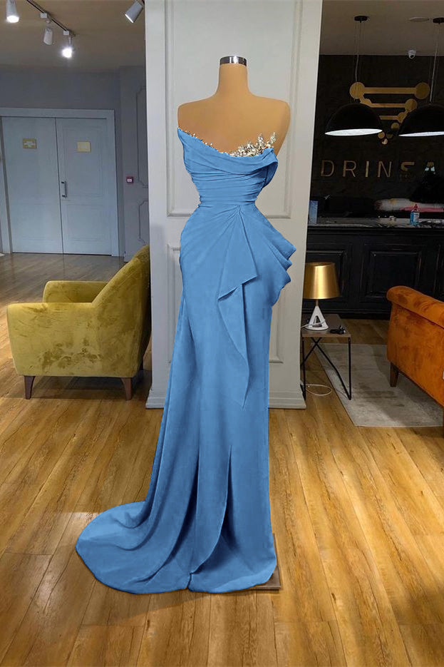 Orange Sequins Mermaid Online Strapless Pleated Formal Dress With Sleeveless