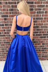 Long Prom Dress with Royal Blue Spaghetti Straps