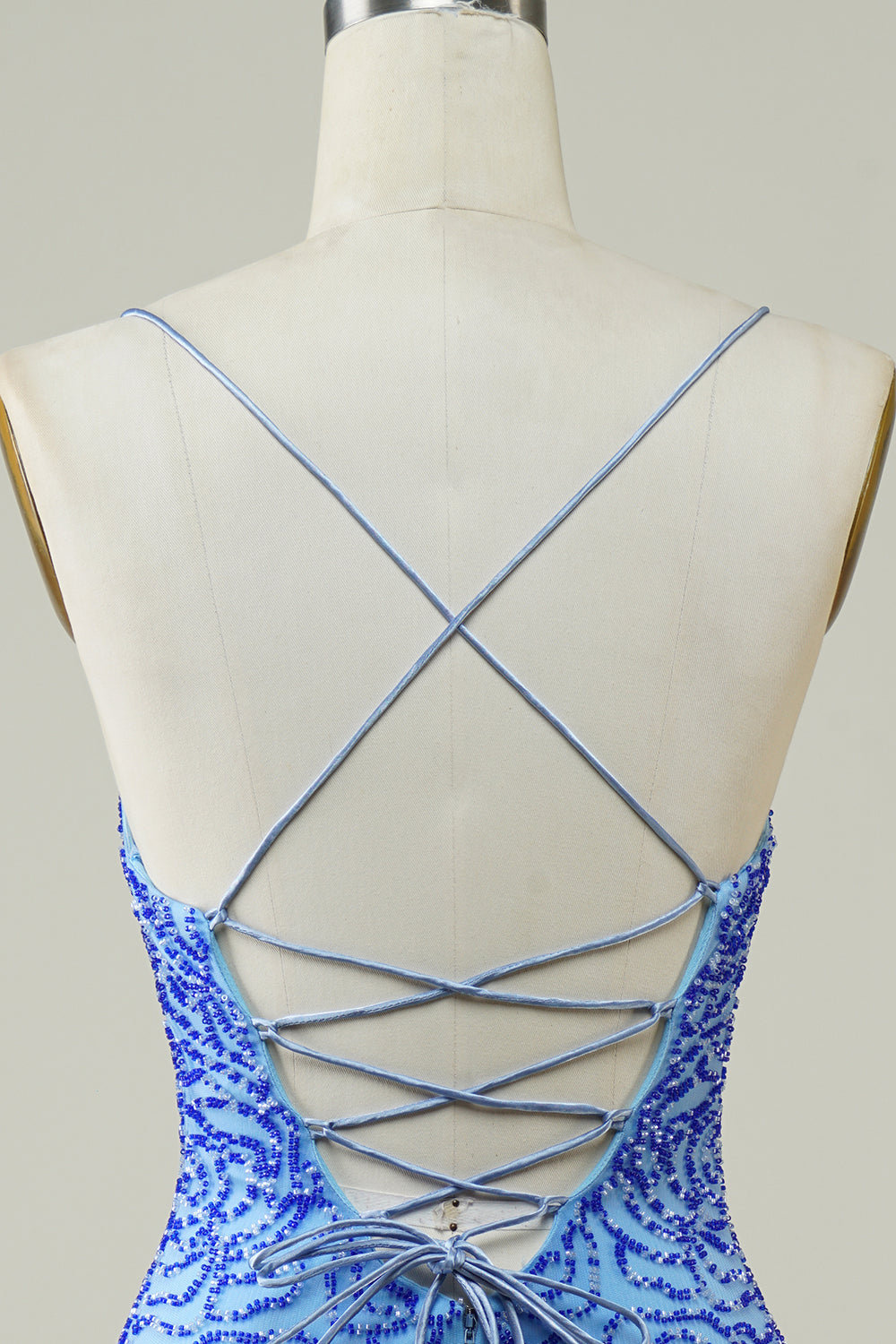 Sparkly Blue Beaded Lace-Up Back Tight Short Homecoming Dress/Mini Dress