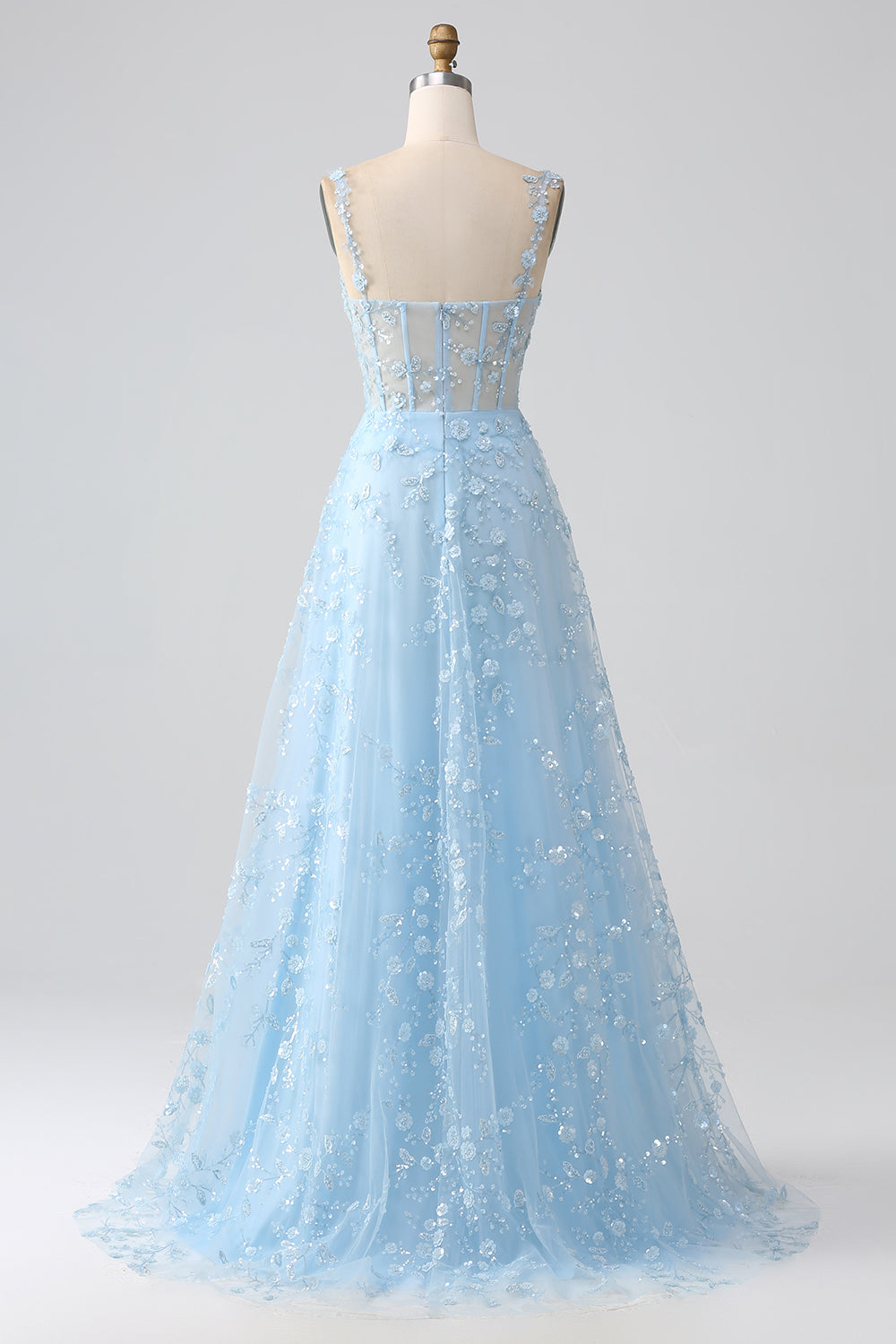Long Corset Prom Dress in Blush with A-Line Silhouette and Spaghetti Straps Adorned with Appliques