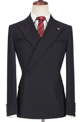 Fashion Slim Fit Black Peaked Lapel Men's Suits for Prom