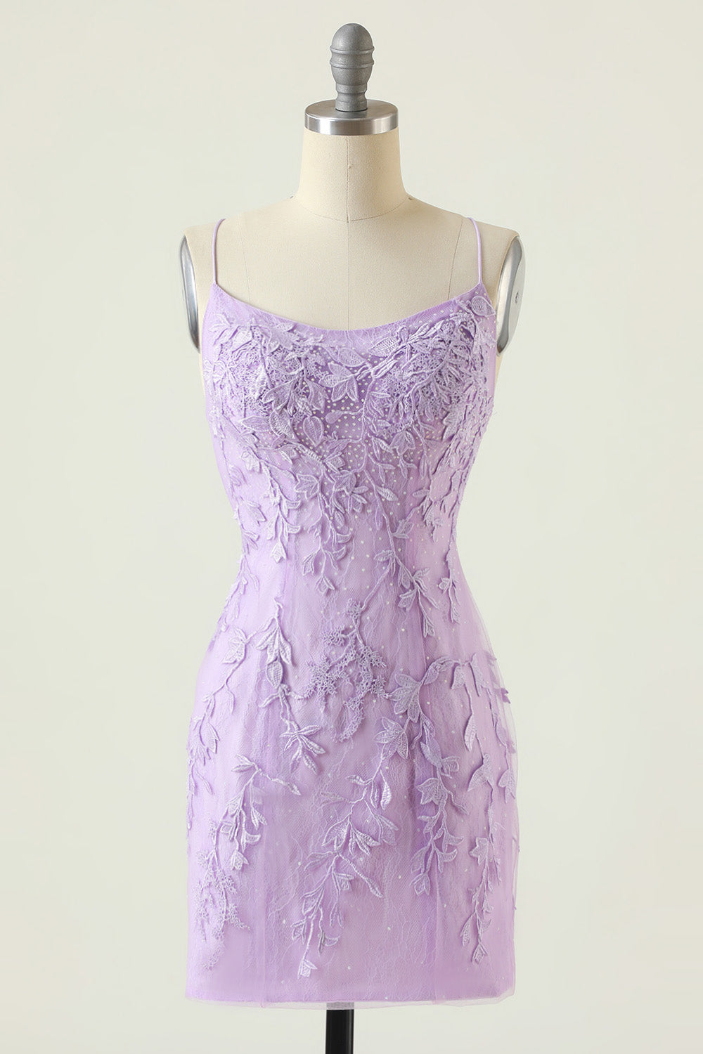 Spaghetti Straps Purple Tight Short Homecoming Dress/Mini Dress with Appliques