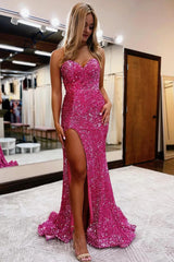 Long Mermaid Prom Dress with Sparkly Purple Sequins and Slit