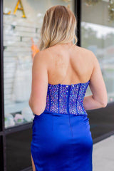 Royal Blue/Blue Mermaid Prom Dress with Beading 鈥?Strapless Long Style for a Captivating Look