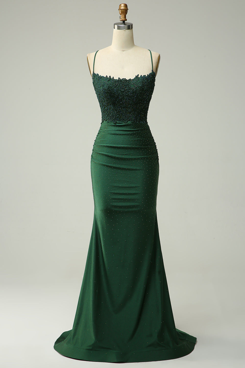 Dark Green Long Prom Dress with Mermaid Spaghetti Straps and Appliques