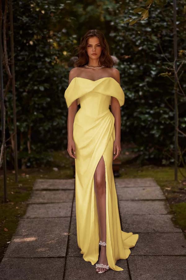 Off the Shoulder Sleeveless Long Mermaid Formal Dress With Split Pleated