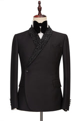 Colby Sparkly Black One-Button Wedding Suits with Shawl Lapel