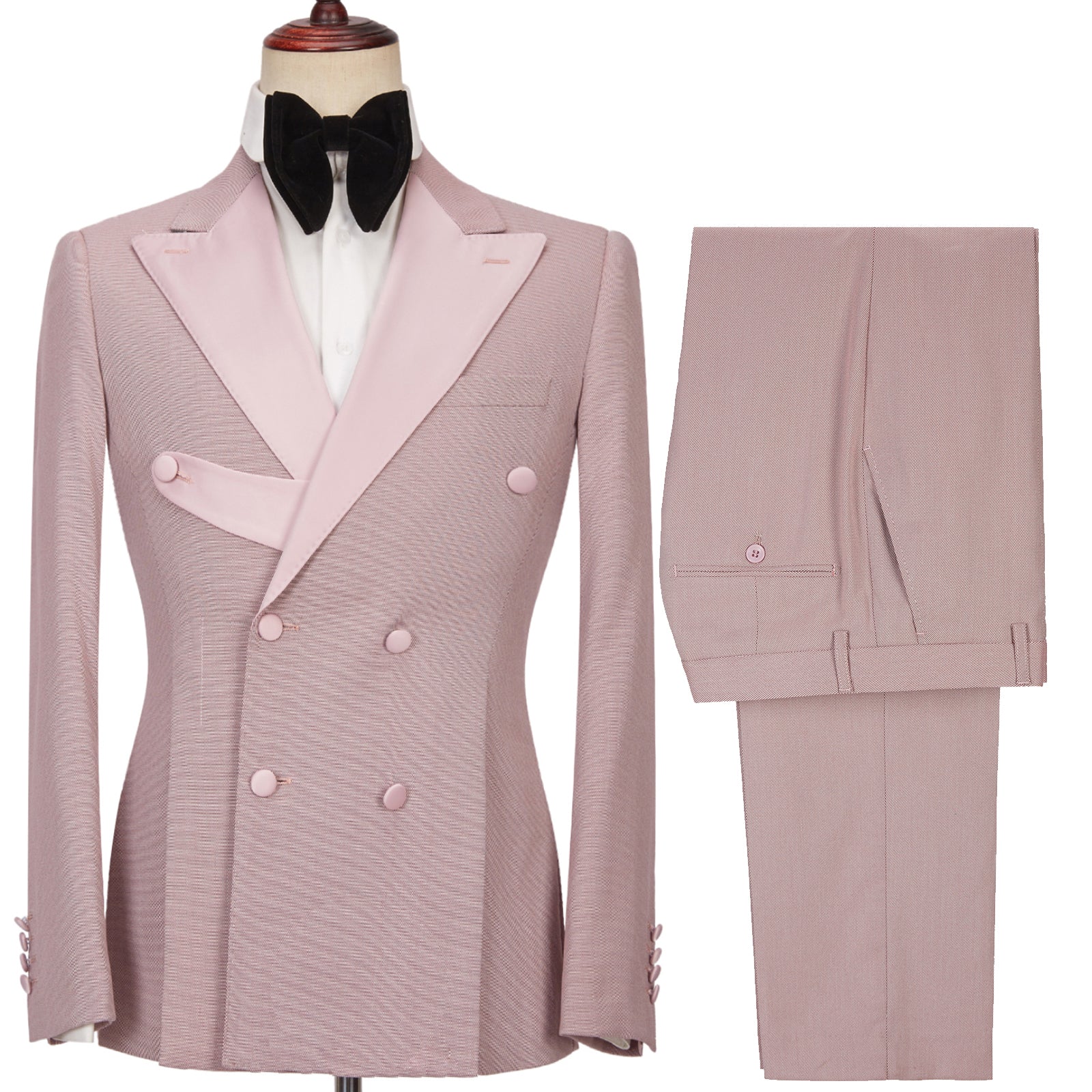 Stylish Pink Peaked Lapel Double-Breasted Men's Suits