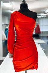Red Tight Beaded Homecoming Dress/Mini Dress with Sleeves