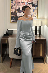 Strapless Long Sleeves Mermaid Long Formal Dress With Pleated
