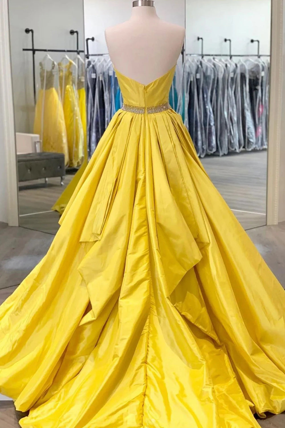 Long Yellow Sweetheart A-Line Prom Dress with Beading