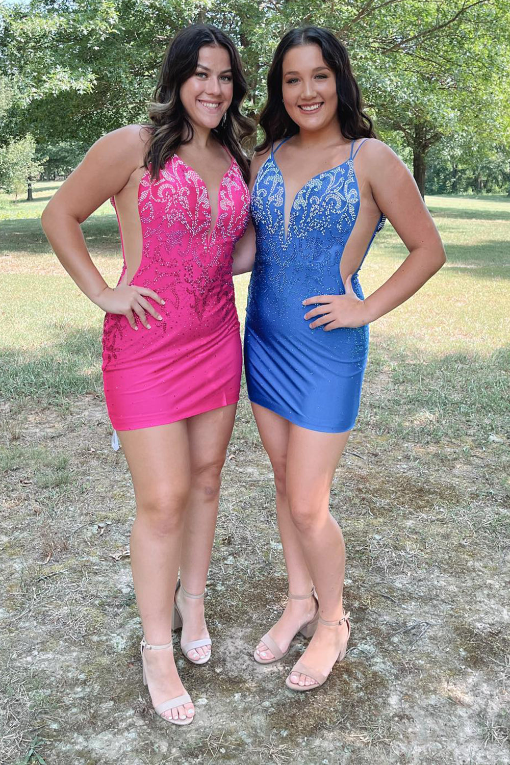 Sparkly Hot Pink Sequined Satin Tight Short Homecoming Dress/Mini Dress