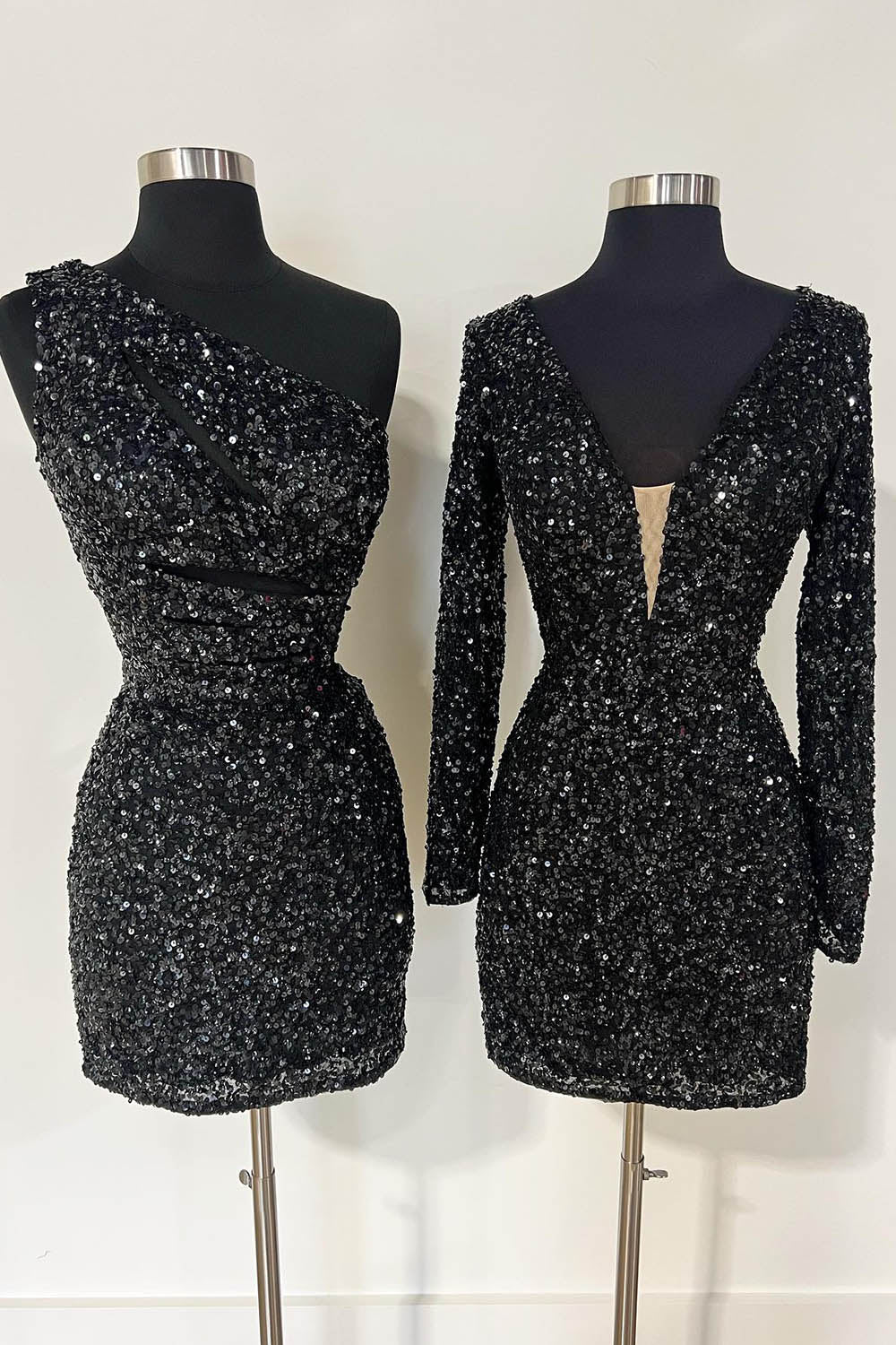 Sparkly Purple One Shoulder Cut Out Sequins Tight Short Homecoming Dress/Mini Dress
