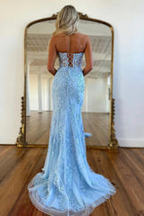 Sweetheart Neck Mermaid Prom Dress in Sky Blue with Appliques