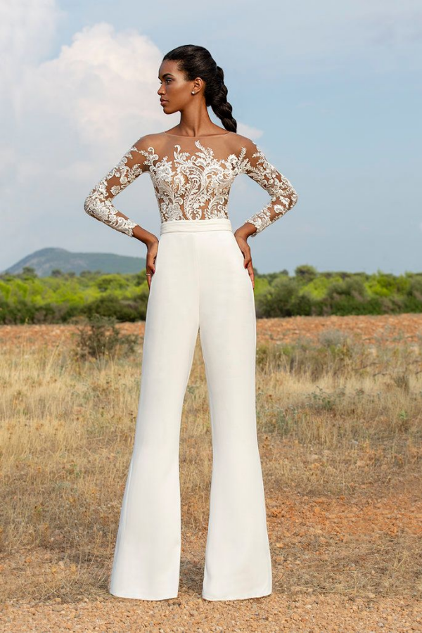 High-Grade White Embroidery Extraordinary Waist Slim Fit Party Jump Suit