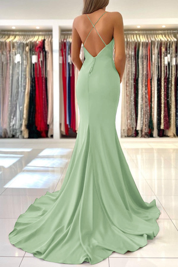 Red Spaghetti Strap Mermaid Long Evening Dress