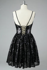 Glitter Black Lace Sequins Homecoming Dress/Mini Dress