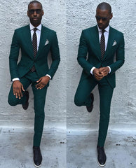 Classic Dark Green Formal Dinner Prom Suit for Man with Peaked Lapel