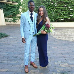 Glitter Blue Prom Party Suits for Guy with Three Pieces