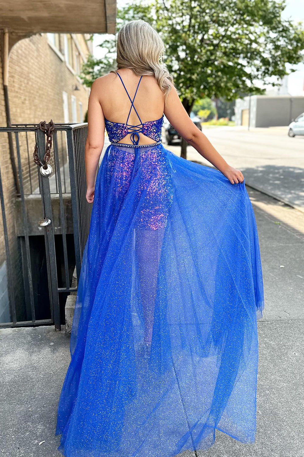 Sparkly Blue Detachable Train Sequins Tight Short Homecoming Dress/Mini Dress
