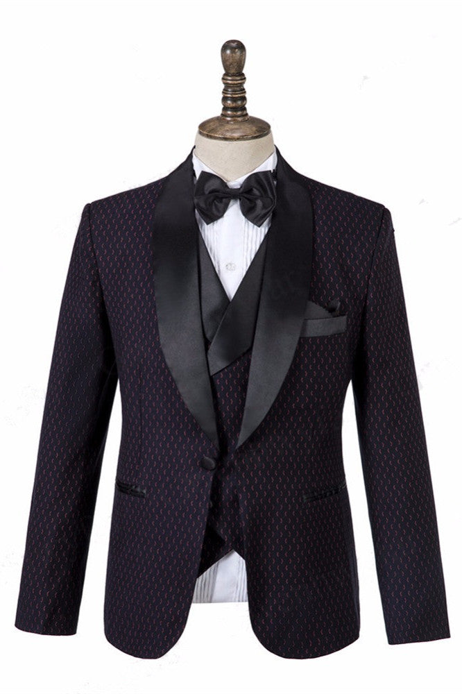 Classic Black Three-Piece Wedding Suit for Men with Shawl Lapel