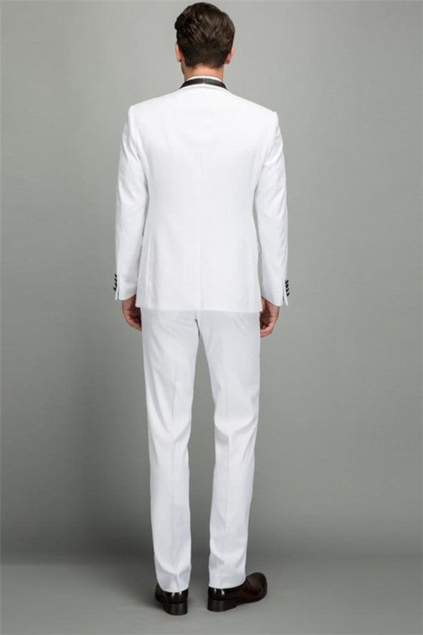 Elegant Slim Fit White Shawl Lapel Wedding Groom Suits
