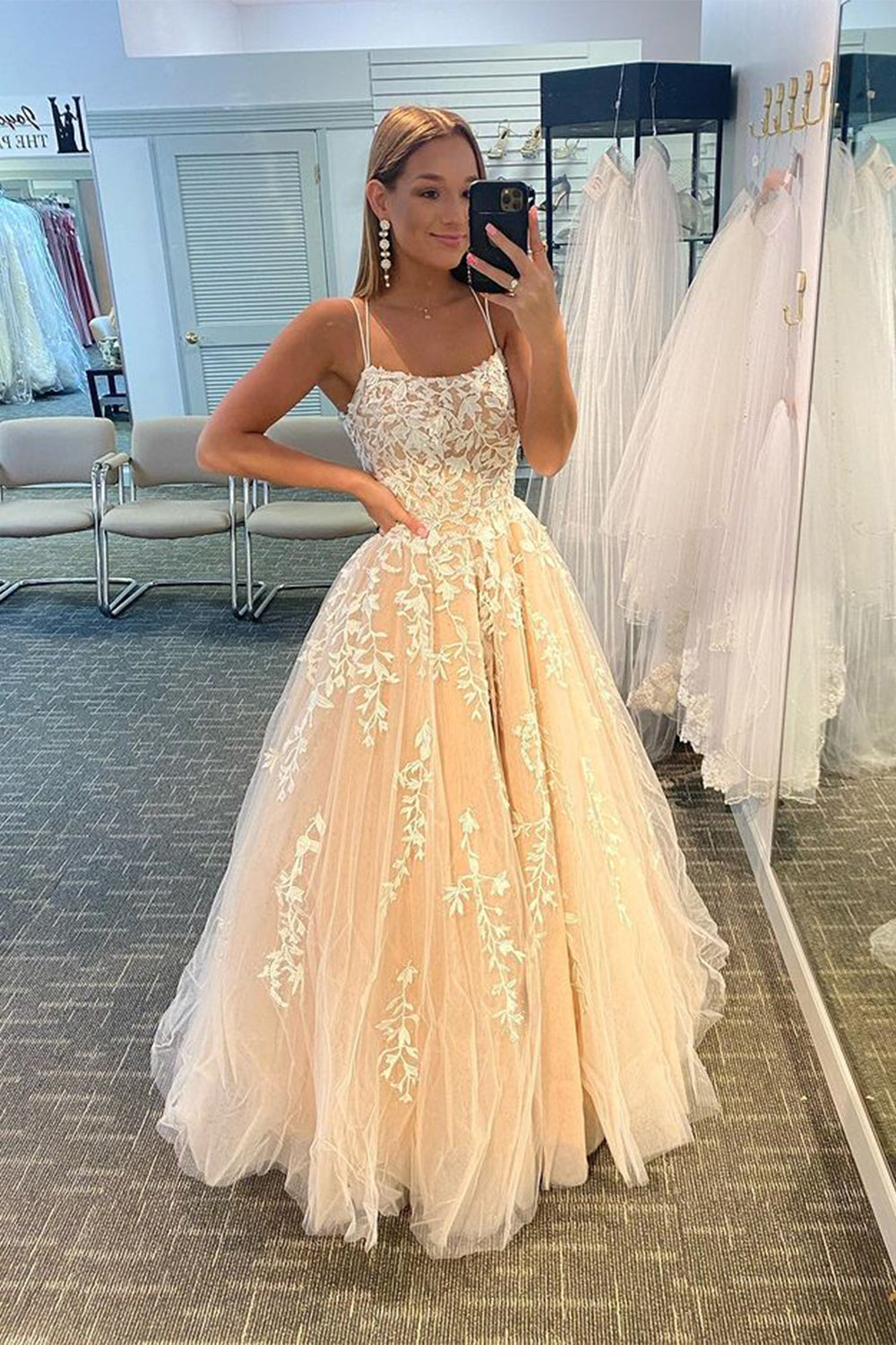 Red Princess Prom Dress with Spaghetti Straps