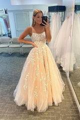 Yellow Princess Prom Dress with Spaghetti Straps
