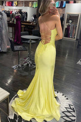 Sequined Yellow Mermaid Prom Dress with One Shoulder and Slit