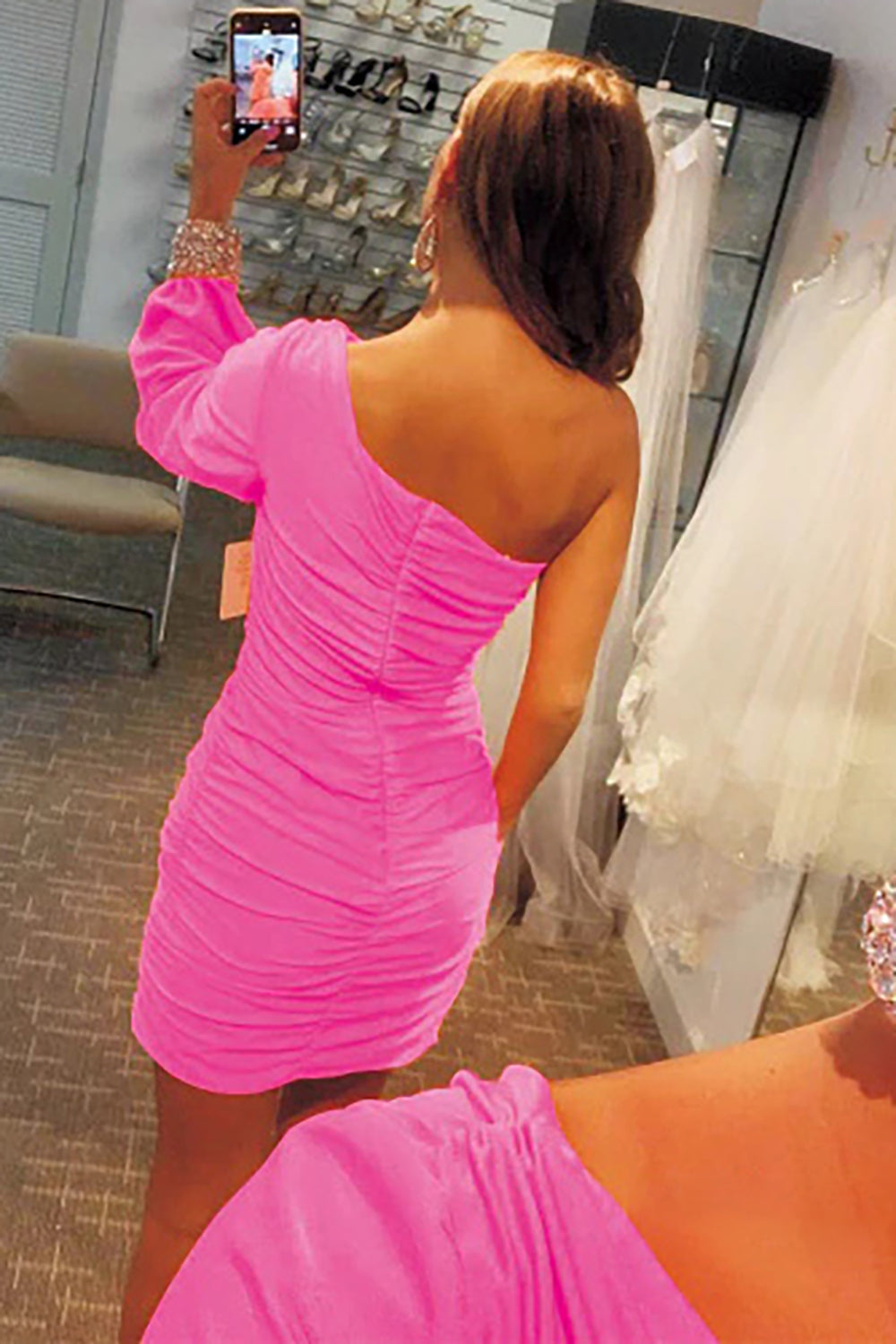 Red Tight Beaded Homecoming Dress/Mini Dress with Sleeves