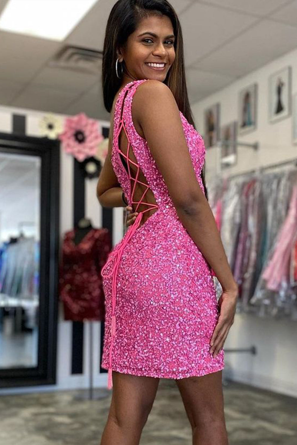 Sheath One Shoulder Royal Blue Sequins Short Homecoming Dress/Mini Dress