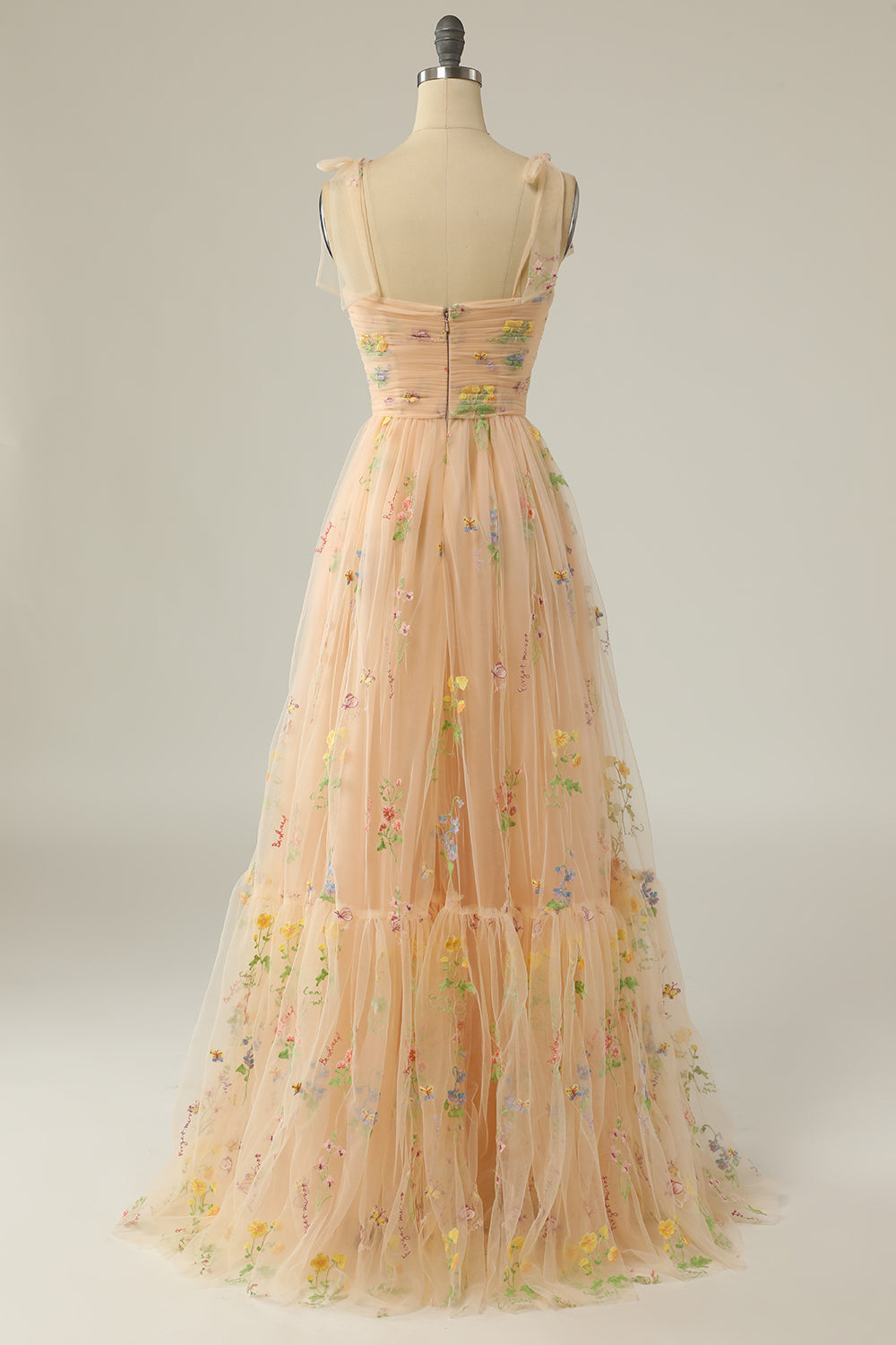 Long Green Prom Dress with Spaghetti Straps and A-Line Embroidery