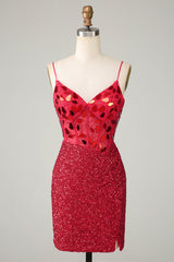 Sparkly Red Sequin Tight Short Mirror Homecoming Dress/Mini Dress