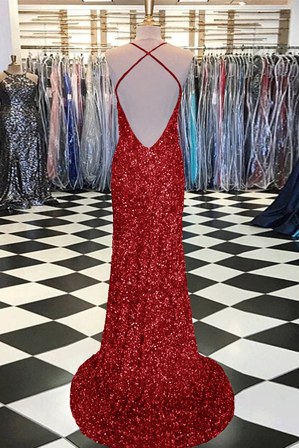 Mermaid Prom Dress with Royal Blue Sequins