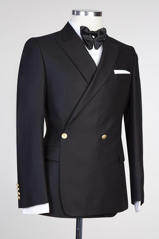 Modern Black Wedding Suit for Men with Peaked Lapel
