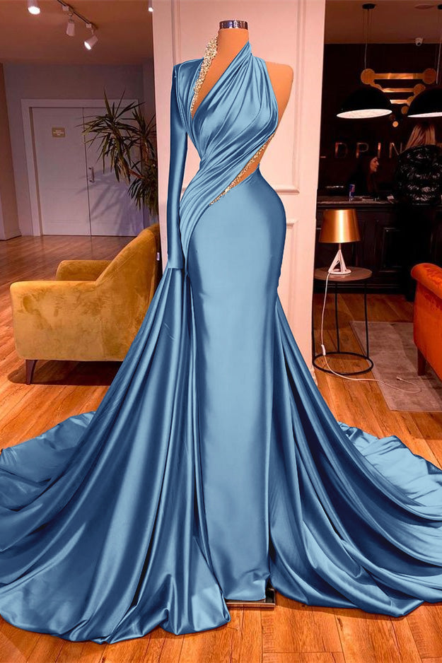 One-Shoulder Mermaid Long Sleeves Evening Dress Long With Beadings