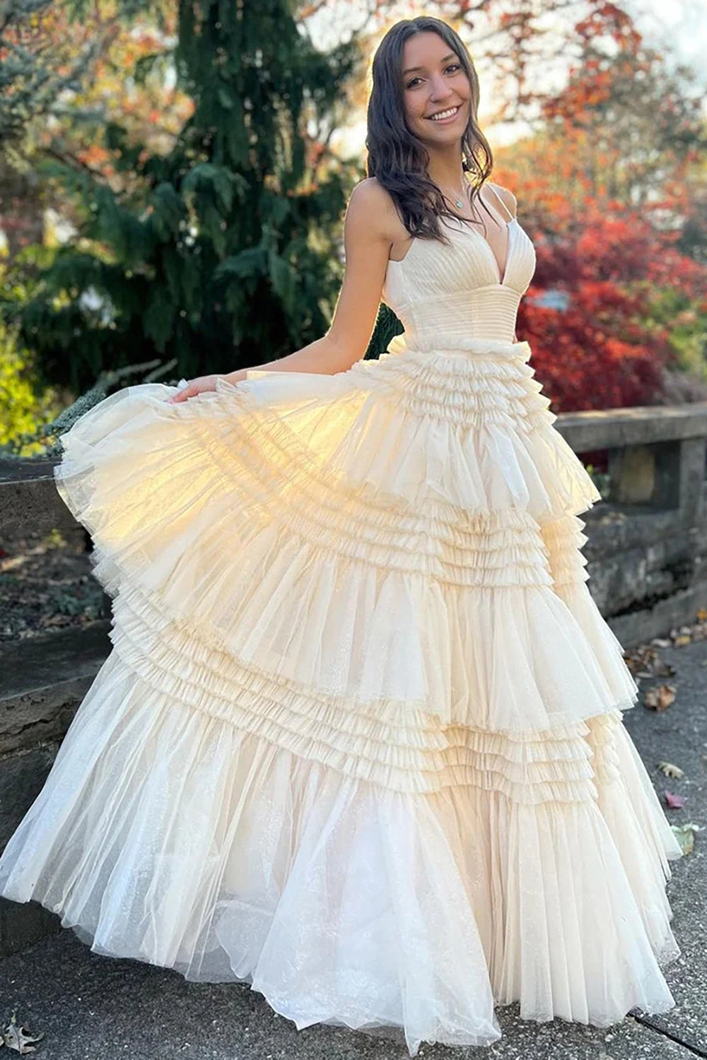 Elegant Lavender Long Prom Dress with Spaghetti Straps and A-Line Ruffles