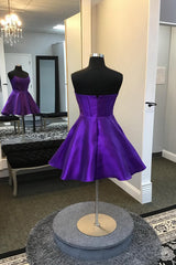 Purple Corset A-Line Strapless Satin Short Homecoming Dress/Mini Dress