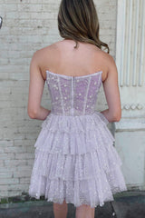 Lilac Corset A-Line Short Tulle Homecoming Dress/Mini Dress